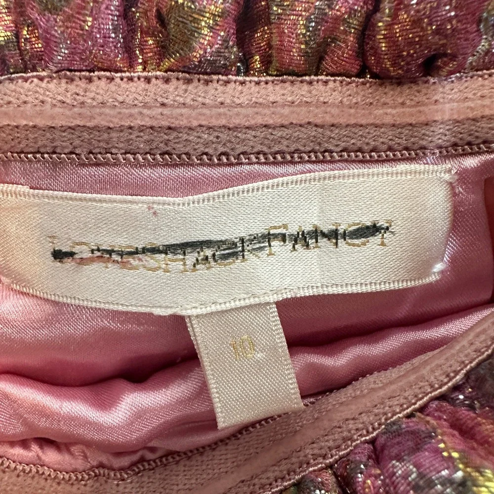 LOVESHACKFANCY Acelin Dress Pink Gold Metallic Jacquard Strapless Ruched Mini 10 - Picture 5 of 11